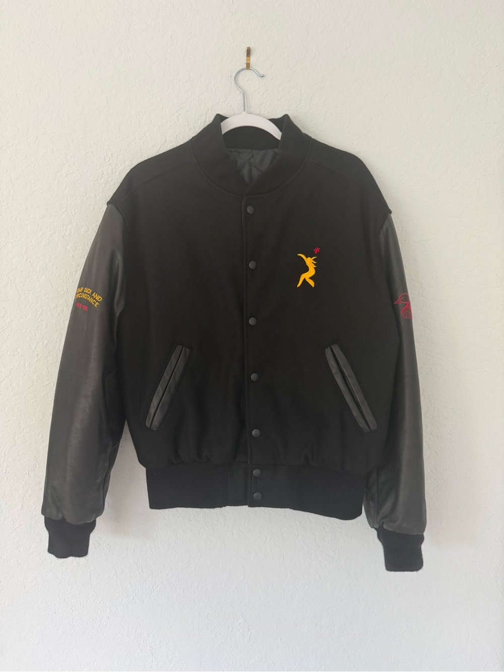 VTG Black Wool Leather Varsity Bomber Jacket Pomp Duck and Circumstance Size S